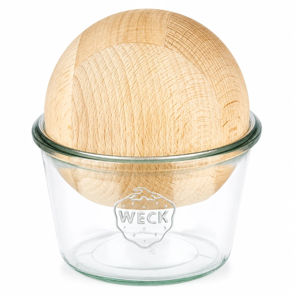 Vaso de 370ml WECK RR100 con bola de madera de haya WECK tarro 370ml RR100 con tapa de madera de haya tarro de cristal transparente para conservas