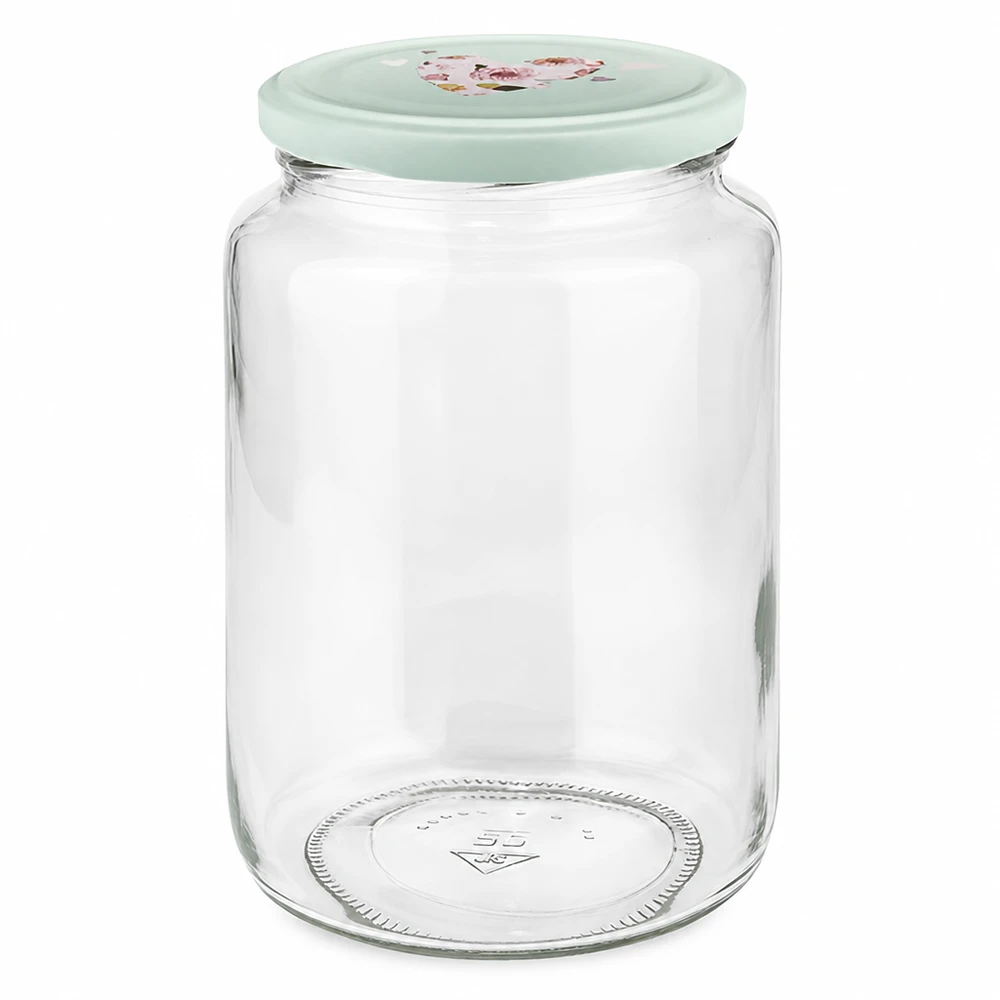 Tarro redondo de 795 ml + tapa BasicSeal corazón menta UNiTWIST Tarro redondo de 795 ml con tapa BasicSeal de menta diseño corazón tarro de conserva tarro de cristal con tapa de rosca