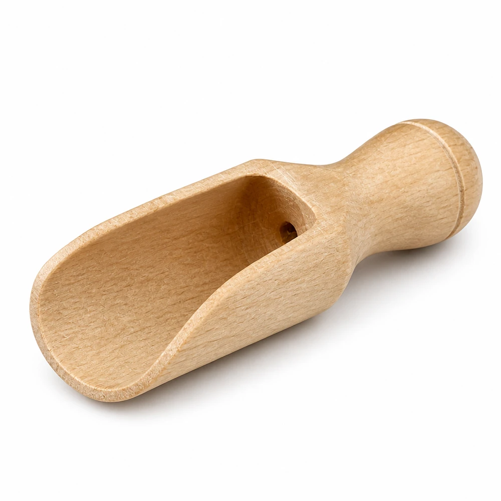 Cuchara de madera XS de haya con mango ergonómico y cuchara semicircular para una dosificación precisa de las especias