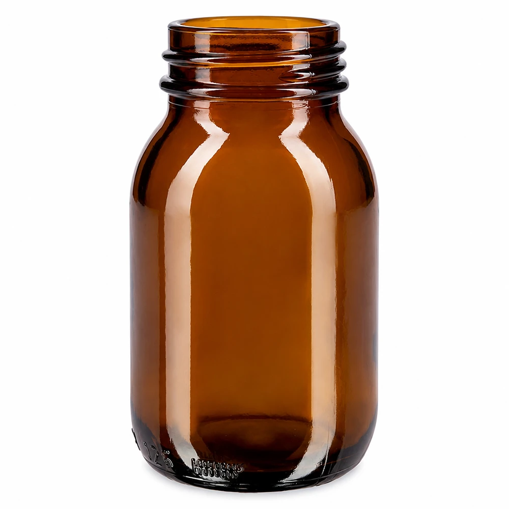 Frasco de cuello ancho de 125 ml de vidrio ámbar para medicamentos y complementos alimenticios
