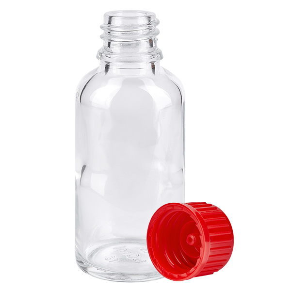 Frasco de 30 ml con tapón de rosca de 11 mm rojo estándar ClearLine UT18/30 Frasco de 30 ml con tapón de rosca de 11 mm rojo estándar ClearLine UT18/30