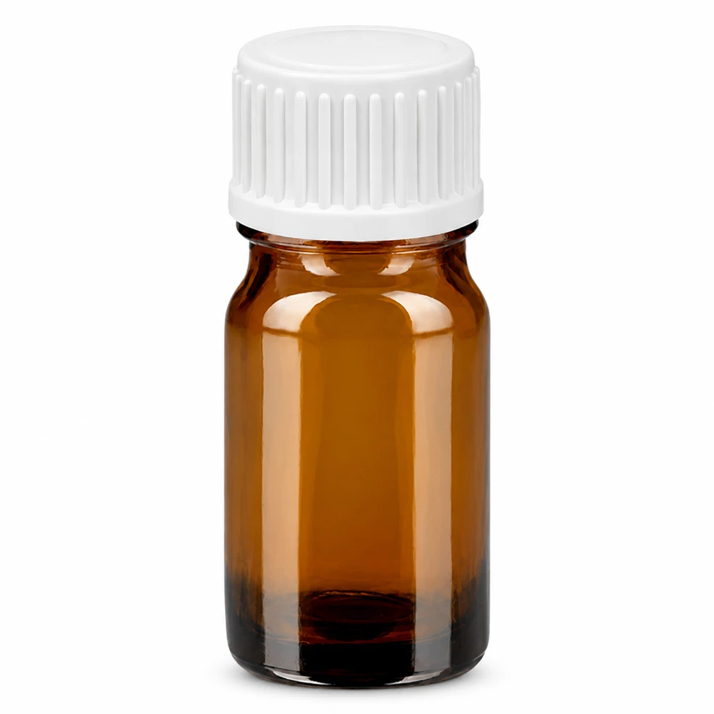 Frasco cuentagotas 5ml 0.9mm blanco cierre estándar BrownLine UT18/5 Frasco cuentagotas de 5 ml de vidrio marrón con tapón de rosca blanco para una dosificación precisa