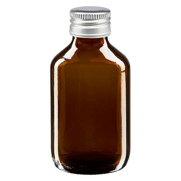Frasco para medicamentos de 150 ml, marrón, con tapón de aluminio plateado ApoGlas Frasco para medicamentos de 150 ml, marrón, con tapón de aluminio plateado ApoGlas