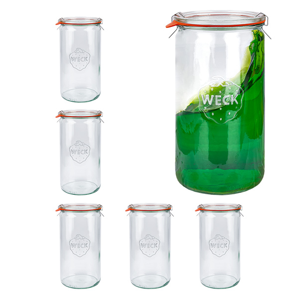 Juego de 6 tarros Weck 1590ml tarros cilíndricos, vasos de 1,5L