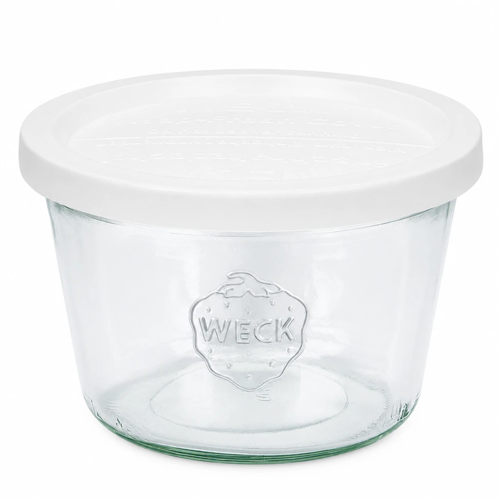 Tarro de cristal de 370 ml con tapa hermética WECK RR100 WECK Tarro de cristal de 370 ml con tapa blanca RR100 Tarro de cristal transparente para conservar y almacenar