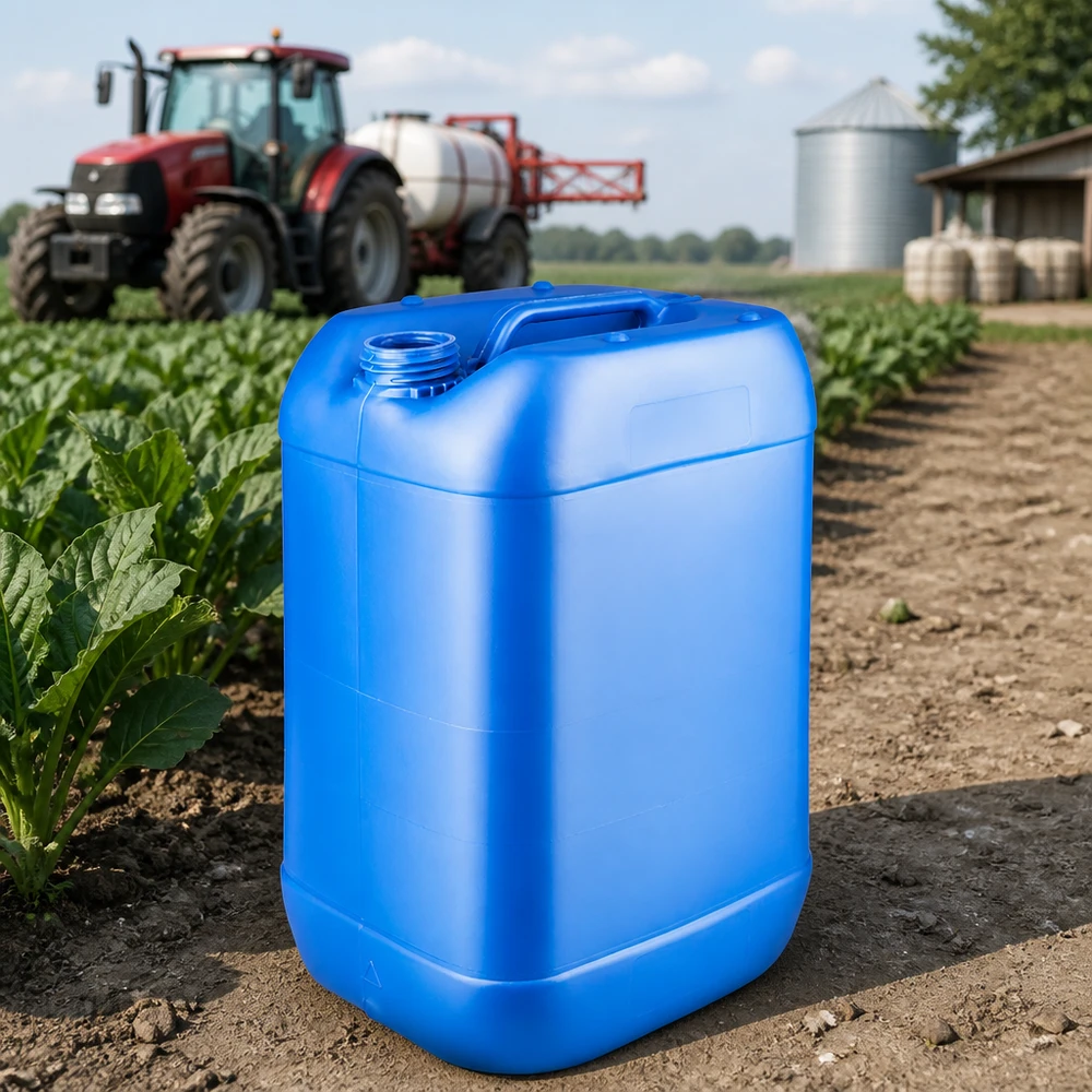Bidón 25 litros azul sin tapón Bidón azul de 25 litros sin tapón, utilizado en el campo para fines agrícolas