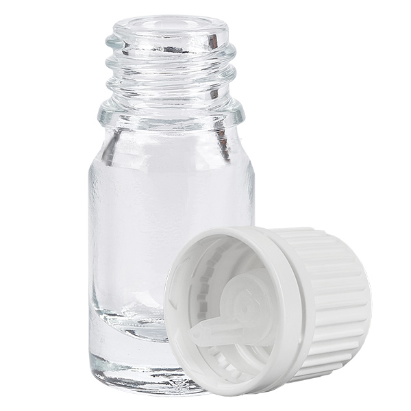 Frasco cuentagotas de 5 ml con tapón inviolable ClearLine UT18/5 de 0,7 mm blanco Frasco cuentagotas de 5 ml con tapón inviolable ClearLine UT18/5 de 0,7 mm blanco