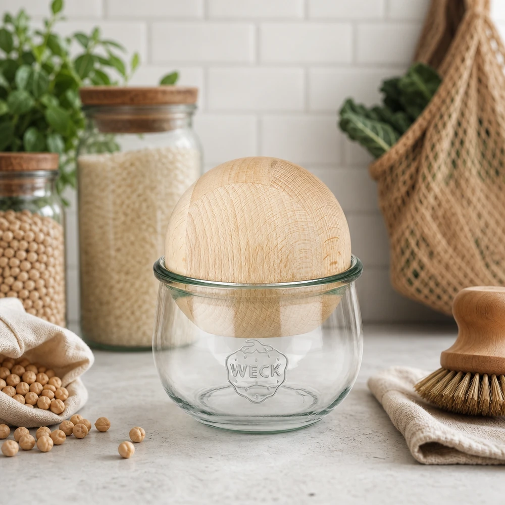 Vaso tulipa 580ml WECK RR100 con bola de madera haya Vaso tulipa 580ml WECK RR100 con bola de madera haya