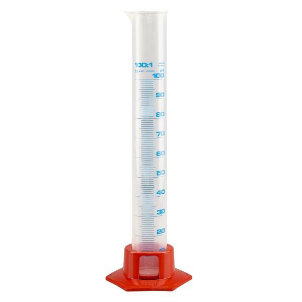 Probeta graduada de polipropileno de 100 ml con base naranja Probeta graduada de polipropileno de 100 ml con base naranja