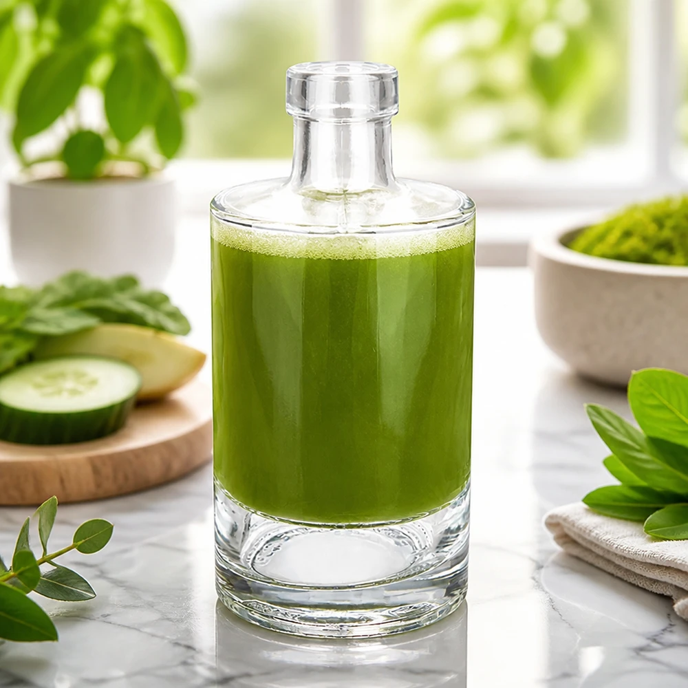 Botella de vidrio de 350 ml «Marie» sin tapón UNiTWIST® 350ml Glasflasche Marie mit grünem Smoothie befüllt neben Gurken und Kräutern gesunde Ernährung Bild 4 von 10