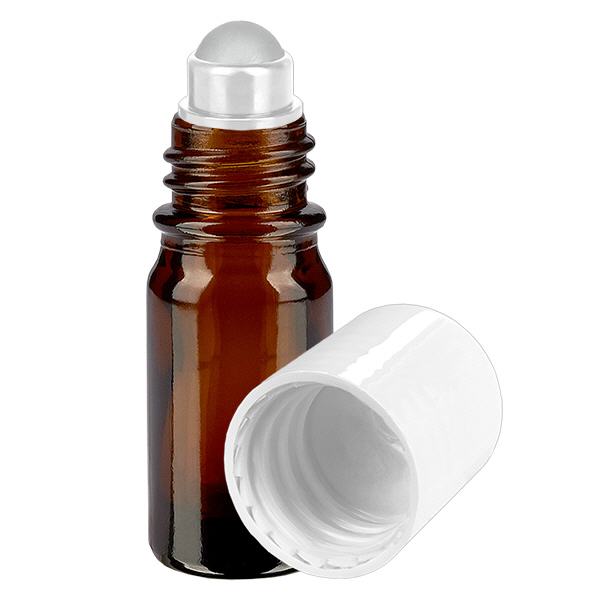 Botella de farmacia marrón 5ml tapón roll-on blanco Botella de farmacia marrón 5ml tapón roll-on blanco