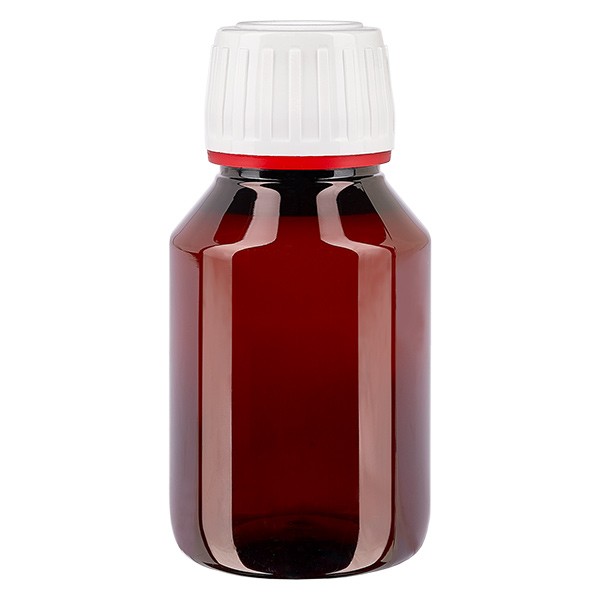 Botella PET 50ml con tapón blanco/rojo a prueba de manipulaciones Botella PET 50ml con tapón blanco/rojo a prueba de manipulaciones