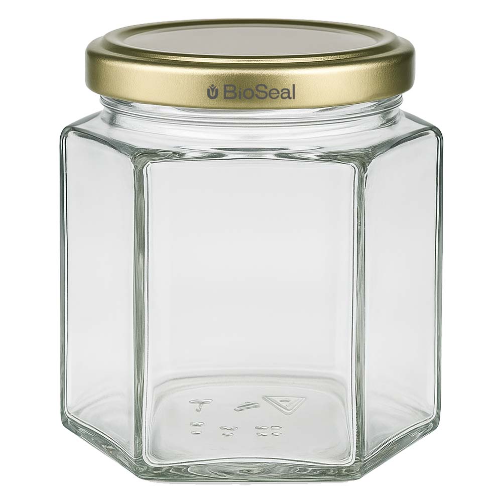 Tarro para miel de 520 g con tapa dorada BioSeal UNiTWIST