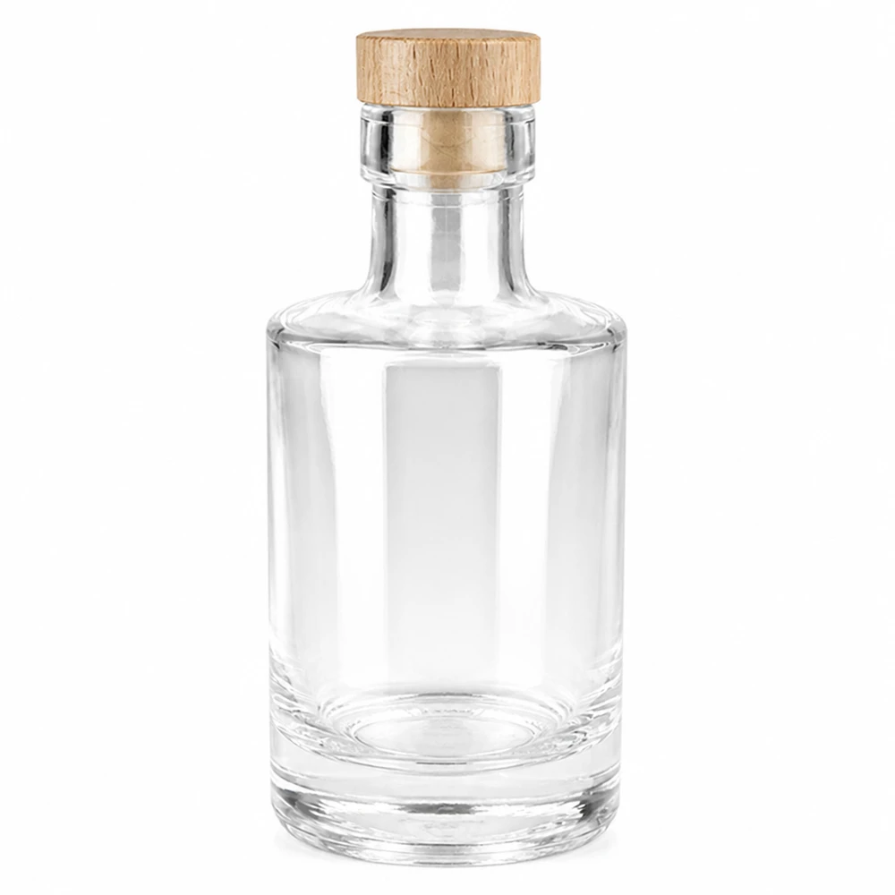 Botella de vidrio de 200 ml Marie con tapón de mango de madera UNiTWIST - vidrio transparente, tapón de madera, vacía