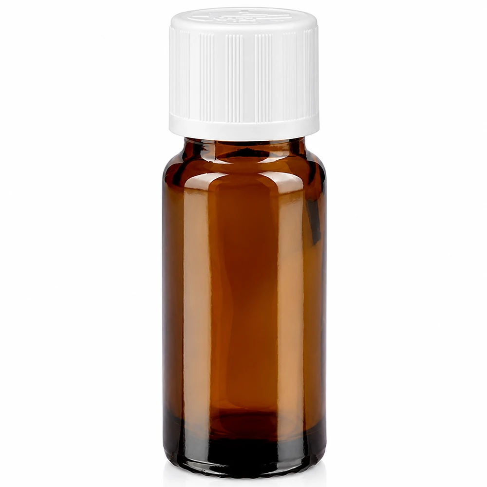 Frasco de farmacia de cristal marrón de 10 ml con tapón de seguridad para niños blanco y gotero de 1,2 mm