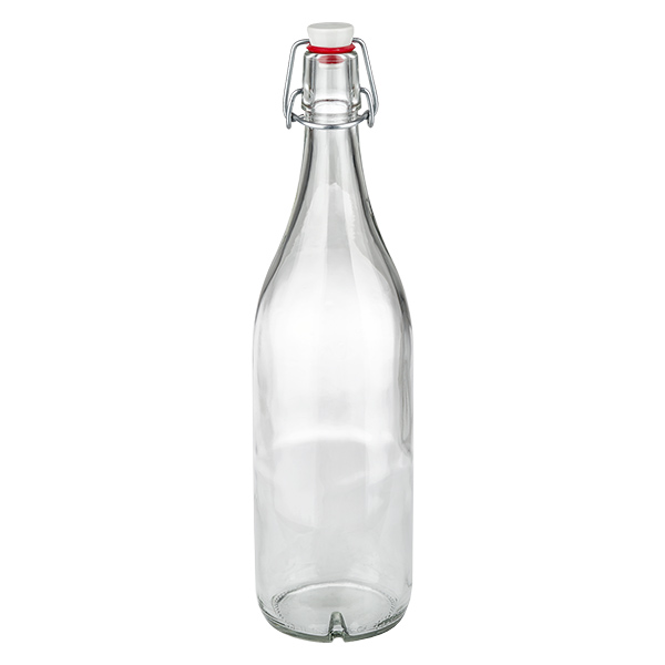 Botella de vidrio de 1000ml + tapa oscilante de porcelana UNiTWIST Botella de cristal de 1000 ml con tapa abatible de porcelana vacía transparente para guardar bebidas