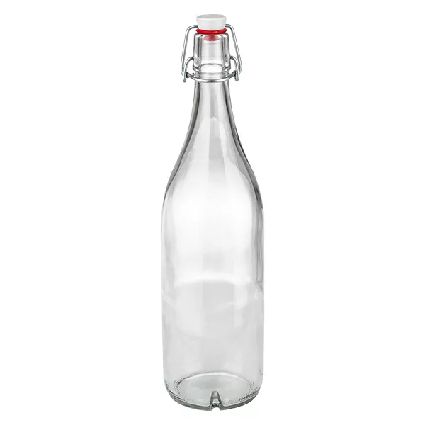 Botella de vidrio de 1000ml + tapa oscilante de porcelana UNiTWIST Botella de cristal de 1000 ml con tapa abatible de porcelana vacía transparente para guardar bebidas