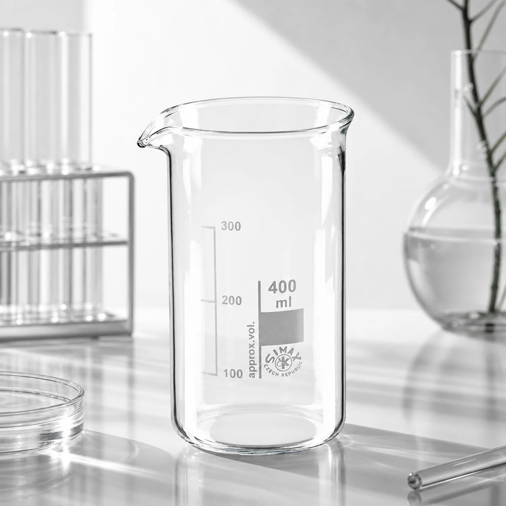 Vaso de cristal transparente vacío de 400 ml, de forma alta y con pico vertedor, fabricado en cristal de borosilicato transparente