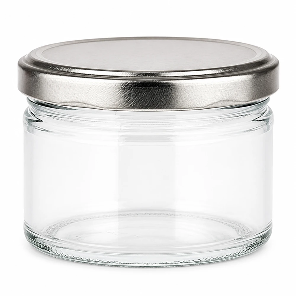 540ml tarro redondo + tapa BasicSeal plata mate UNiTWIST Tarro redondo de 540 ml con tapa BasicSeal plateada mate, tarro vacío de cristal transparente para conservar y almacenar