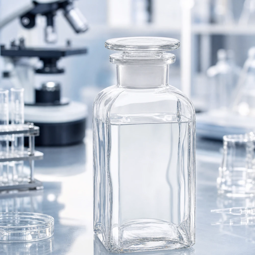 Frasco cuadrado 350ml transparente cuello ancho tapón vidrio Frasco de laboratorio de 350 ml, de sección cuadrada y cuello ancho, con tapón de vidrio, para reactivos químicos y soluciones