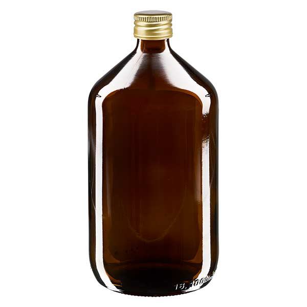 Frasco para medicamentos de 1000ml marrón, con tapón de aluminio dorado ApoGlas Frasco para medicamentos de 1000ml marrón, con tapón de aluminio dorado ApoGlas