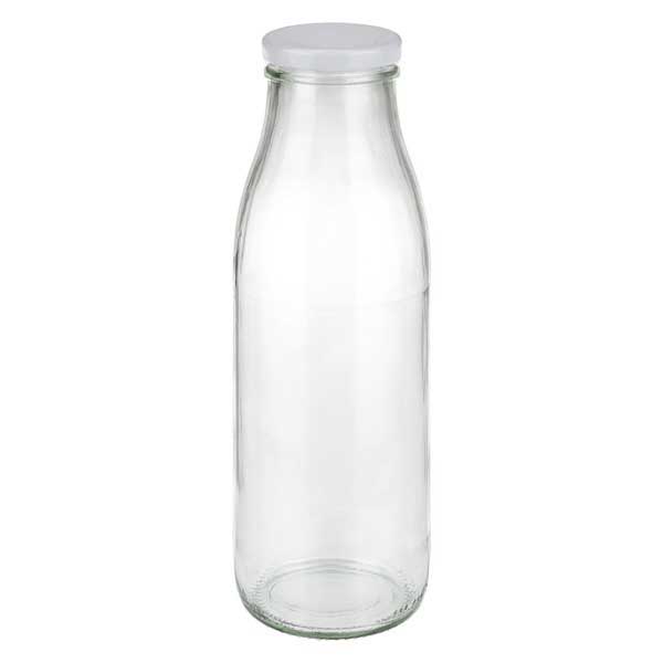 Botella de cristal de 500 ml + tapa BasicSeal blanca UNiTWIST 500ml Glasflasche mit weißem Deckel - elegante Milchflasche für Getränke und Aufbewahrung von Glas-Fabrik.de