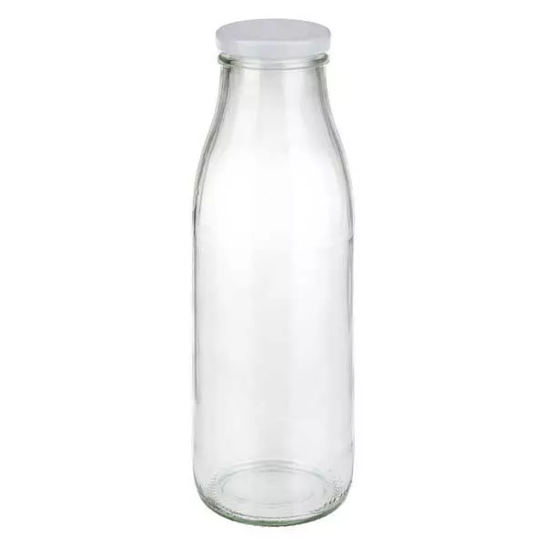 Botella de cristal de 500 ml + tapa BasicSeal blanca UNiTWIST 500ml Glasflasche mit weißem Deckel - elegante Milchflasche für Getränke und Aufbewahrung von Glas-Fabrik.de
