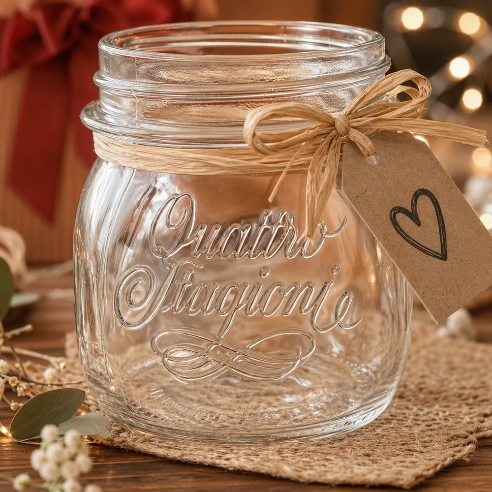 Tarro doméstico Quattro Stagioni de 250 ml con cinta y colgante de corazón como idea de regalo para la cocina