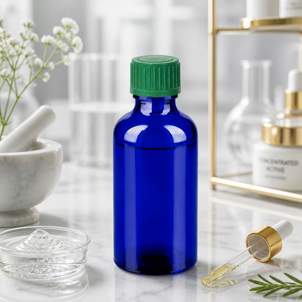 Frasco cuentagotas de 50 ml 0,8 mm verde Cierre estándar BlueLine UT18/50 Frasco cuentagotas compacto de 50 ml con abertura de 0,8 mm ideal para aplicaciones farmacéuticas y de laboratorio