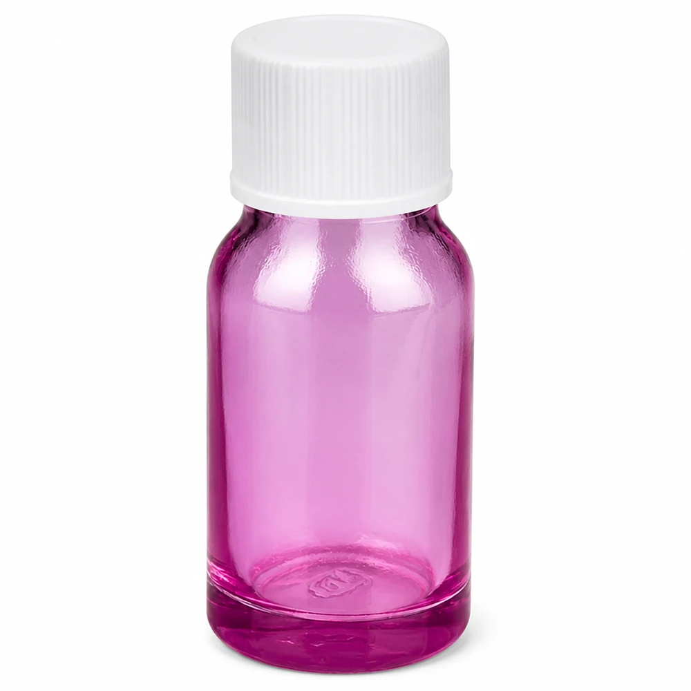 Frasco 10ml tapón rosca 11mm blanco estándar PurpleLine UT18/10 Frasco de vidrio de 10 ml en violeta con tapón de rosca blanco para aceites esenciales y cosméticos