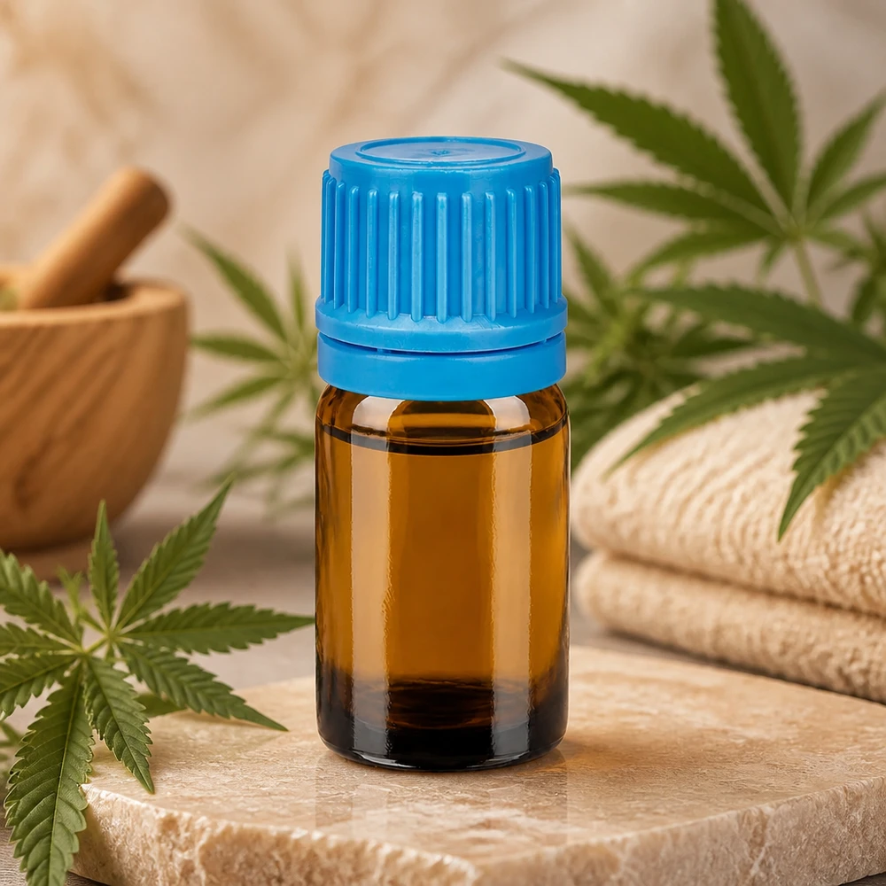 Botella 5ml tapón rosca 11mm azul BrownLine UT18/5 Frasco de cristal de 5 ml marrón con tapa azul ideal para aceite de CBD y cosmética natural
