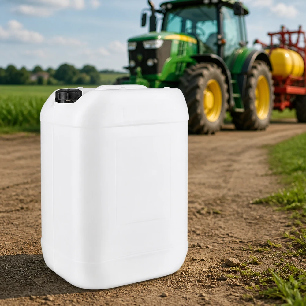 Bidón agrícola de 25 litros, blanco, con tapón de rosca, para productos fitosanitarios de uso en el campo