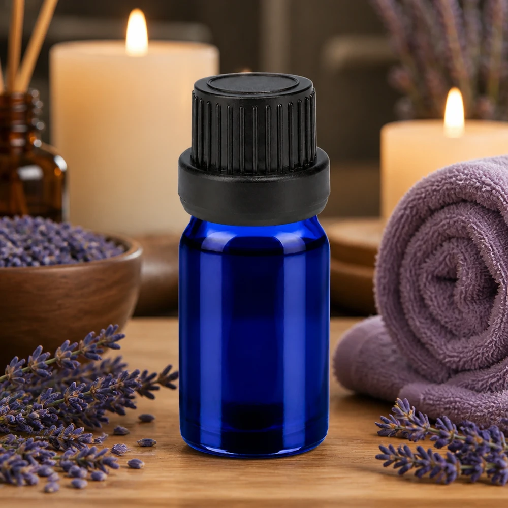 Frasco compacto de 5 ml de vidrio azul con práctico tapón de rosca de 11 mm para uso móvil
