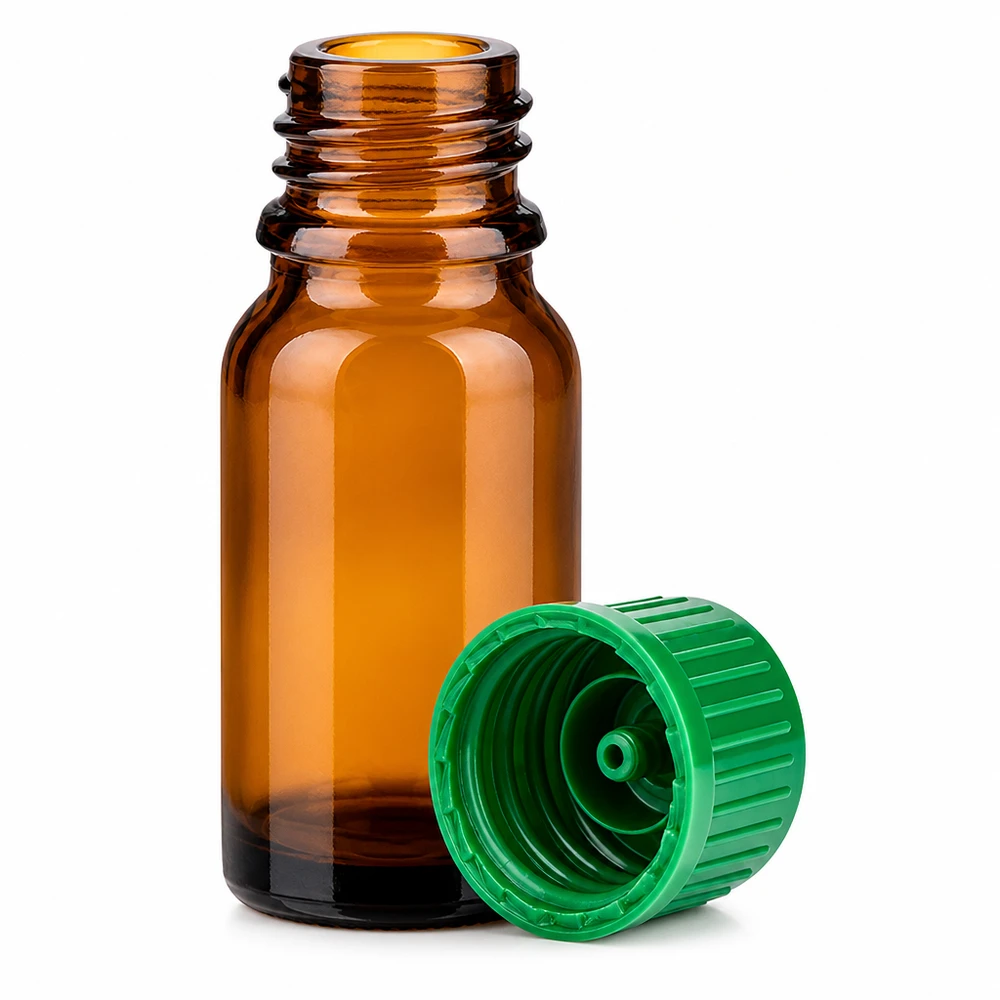 Frasco de 10 ml con tapón de rosca de 11 mm verde Estándar BrownLine UT18/10 Pequeño frasco de vidrio de 10 ml en marrón con tapón verde ideal para aromaterapia y cosmética natural