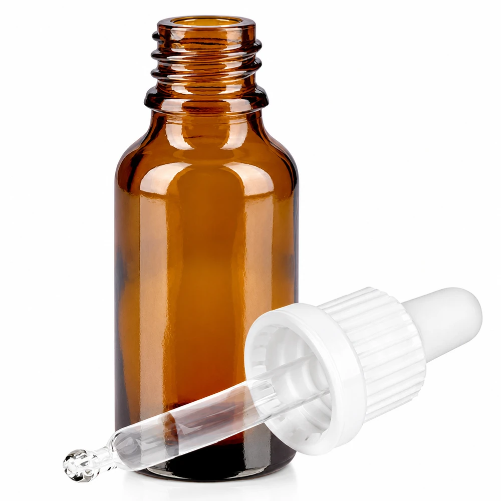 Frasco de vidrio marrón de 20 ml con pipeta para aceites esenciales y sueros - dosificación precisa de gotas