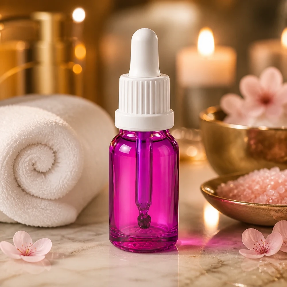 Frasco pipeta 10ml tapón rosca originalidad blanco PurpleLine UT18/10 Elegante botella pipeta 10ml en morado para aceites esenciales OV PurpleLine UT18/10