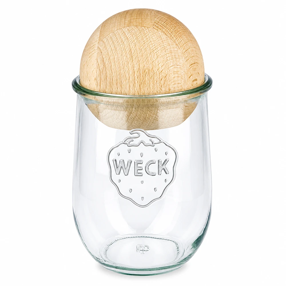 Tarro tulipa WECK RR100 1062ml con bola de madera de haya WECK tarro tulipán 1062ml RR100 con tapa de madera de haya Tarro para conservas de vidrio reciclado