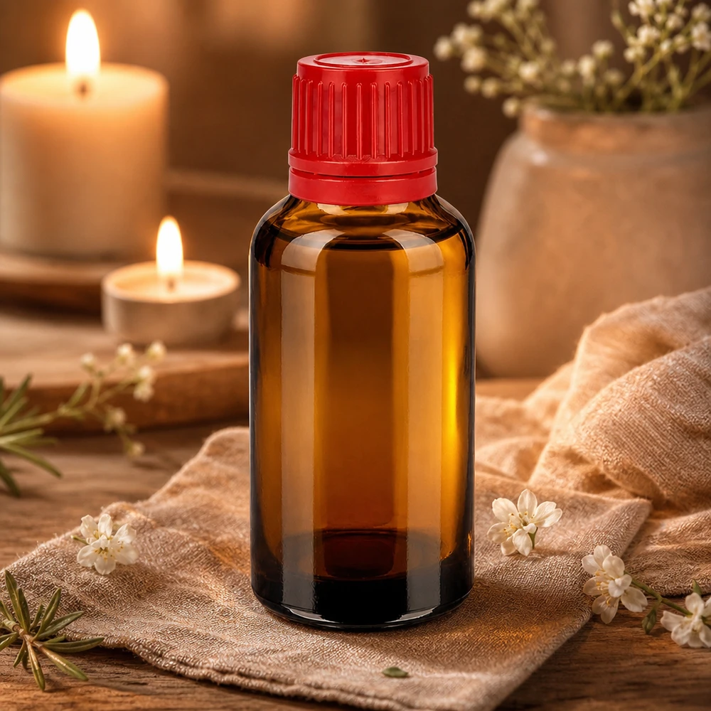 Botella 30ml tapón rosca 11mm rojo cierre inviolable BrownLine UT18/30 Frasco de 30 ml con rosca de 11 mm en vidrio ámbar y tapón rojo a prueba de manipulaciones para un almacenamiento seguro