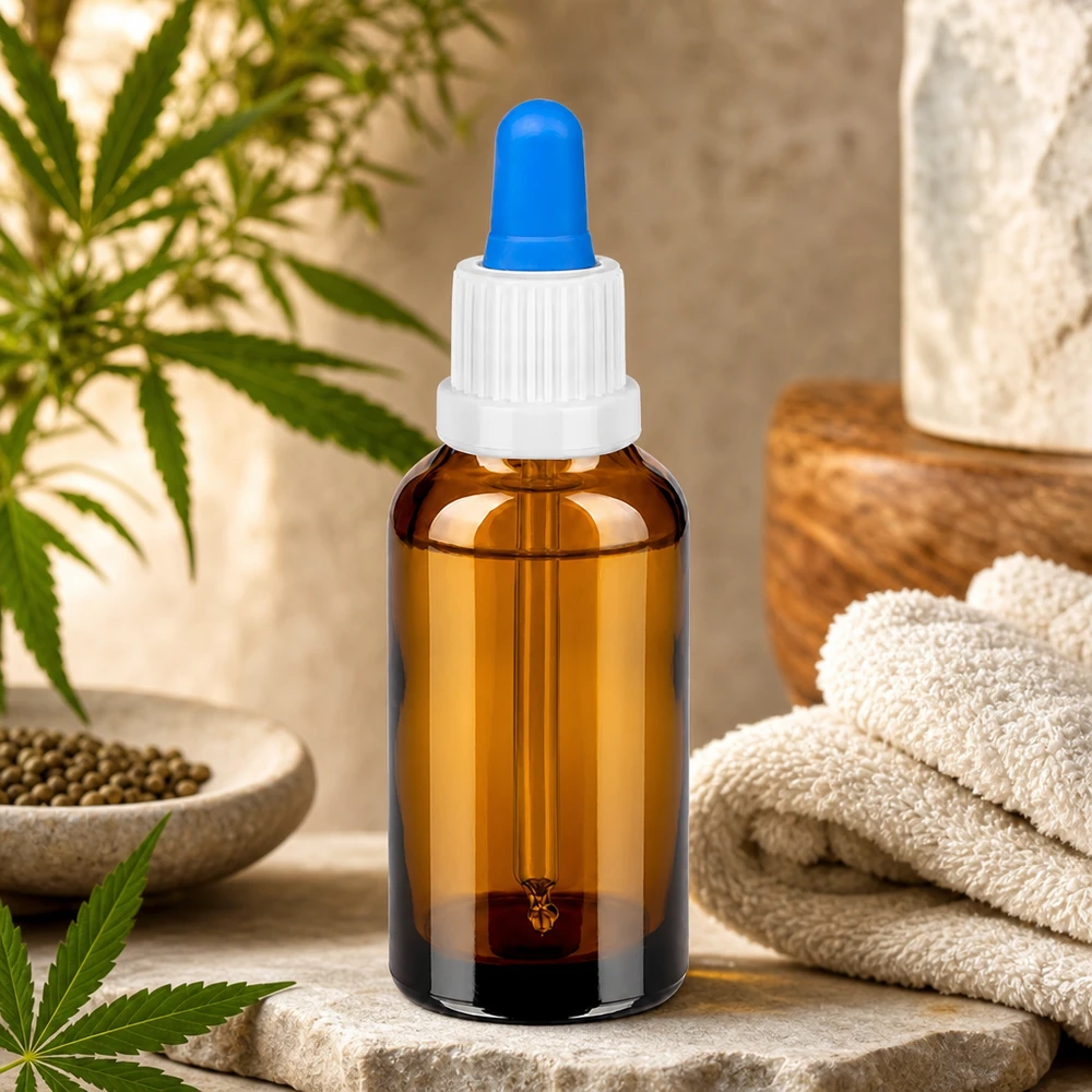 Frasco de pipeta de 30 ml con punta de pipeta azul y rosca blanca para una precisión de dosificación óptima