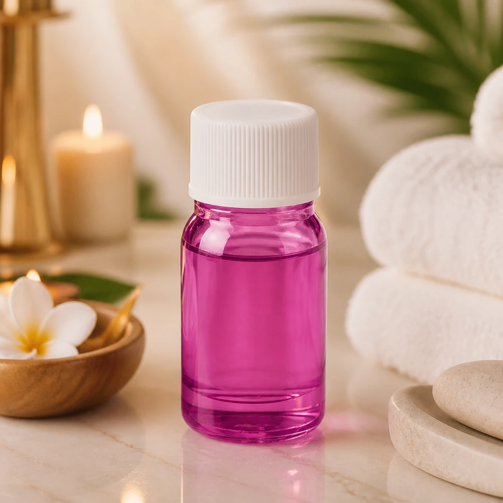 Frasco PurpleLine de 5 ml de vidrio violeta de alta calidad con tapón blanco estándar para cosmética natural