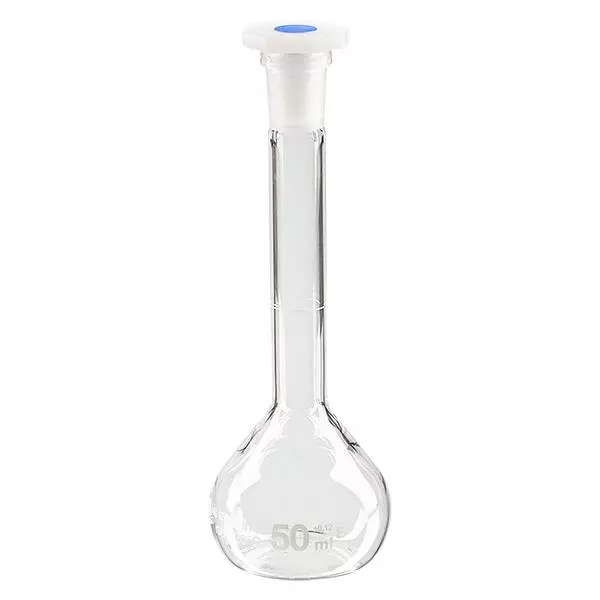 Matraz aforado 50ml con junta esmerilada estándar y tapón PEHD Matraz aforado 50ml con junta esmerilada estándar y tapón PEHD