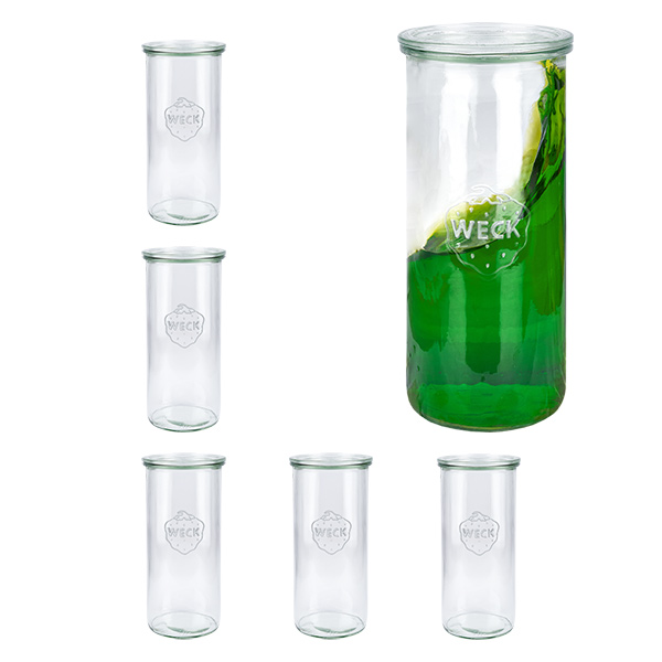 Juego de 6 vasos Weck redondos de 1500ml + tapa de cristal Juego de 6 vasos Weck redondos de 1500ml + tapa de cristal