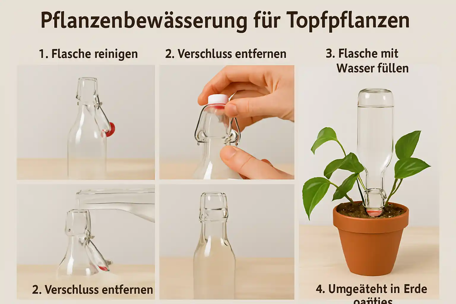 DIY Pflanzenbewässerung mit Drahtbügel-Flasche