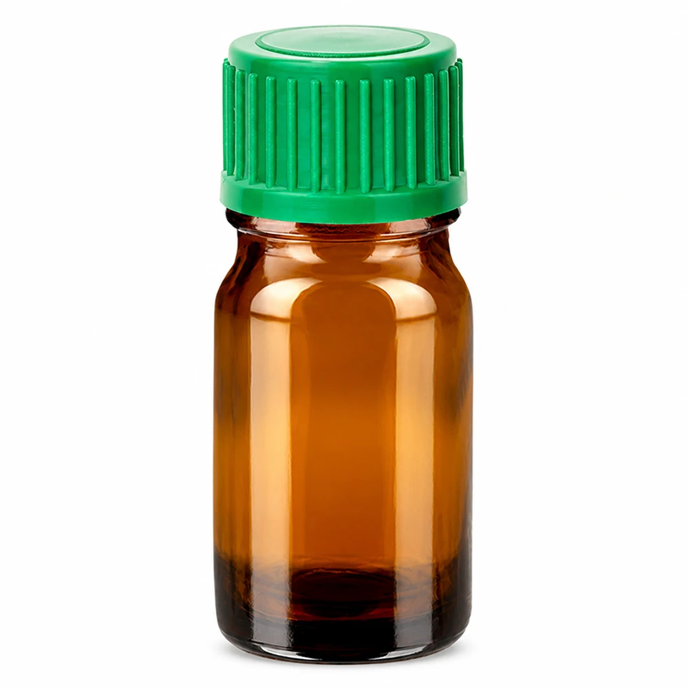 Frasco cuentagotas de 5 ml marrón con tapón verde para dosificar líquidos con precisión