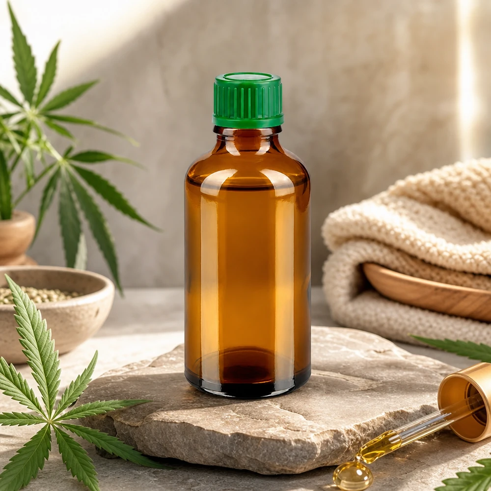Botella de 50 ml con tapón de rosca verde de 11 mm Estándar BrownLine UT18/50 Frasco gotero compacto de 50 ml de color marrón con tapón verde para una dosificación precisa de los extractos