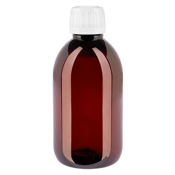 Botella PET 250ml con tapón de seguridad blanco estándar Botella PET 250ml con tapón de seguridad blanco estándar
