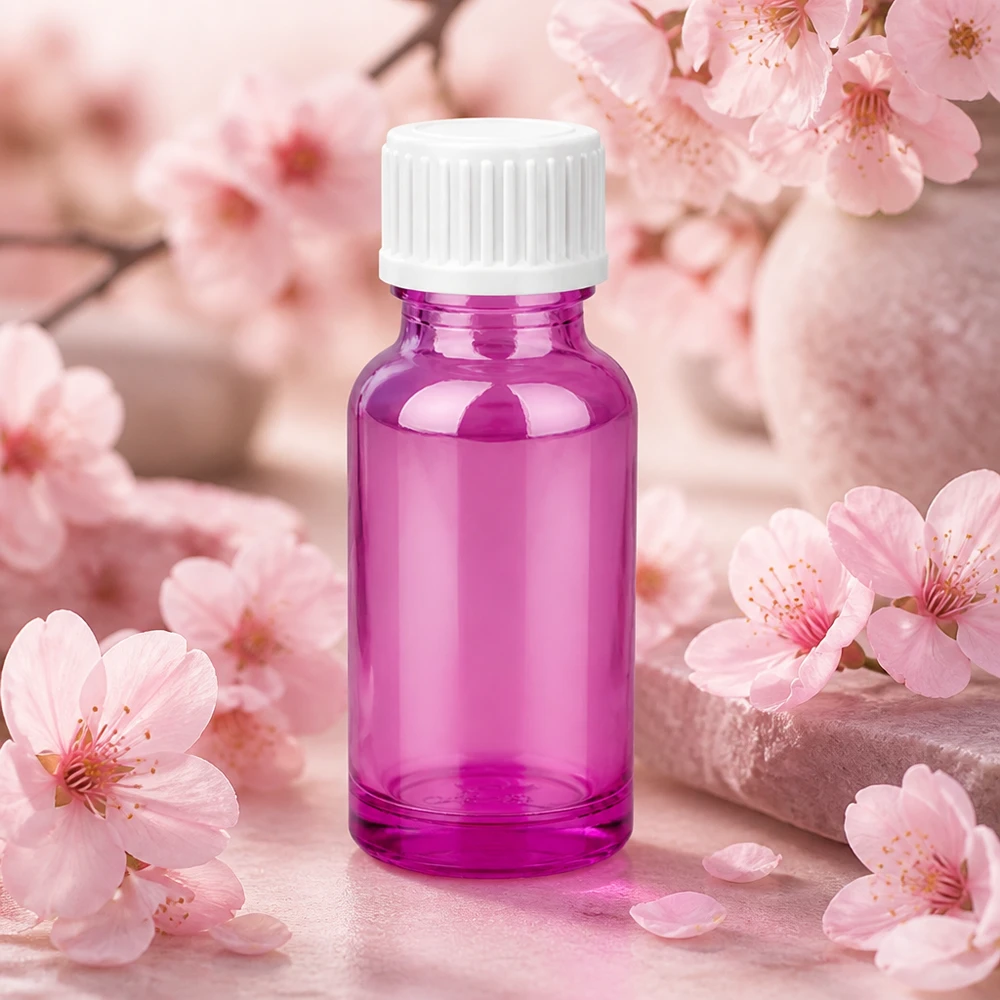 Frasco de vidrio de 20 ml de alta calidad en violeta brillante con tapón de rosca seguro para aplicaciones de laboratorio