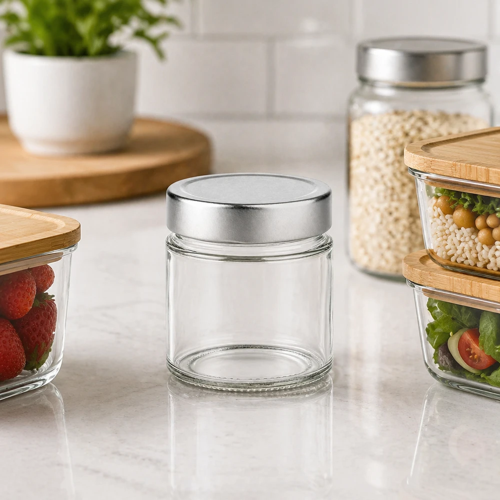 135ml tarro redondo tapa de plata escenario de cocina con tarros de almacenamiento bayas ensalada cereales almacenamiento moderno