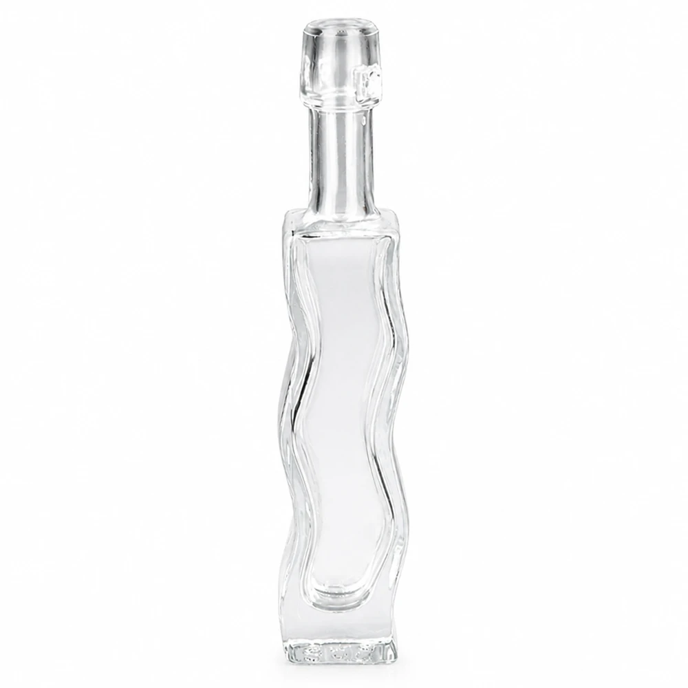Botella de vidrio de 40 ml «Fila» sin tapón UNiTWIST® Botella de vidrio de 40 ml Anna con tapa abatible transparente vacía Cuello de la botella visible Fotografía del producto vista frontal