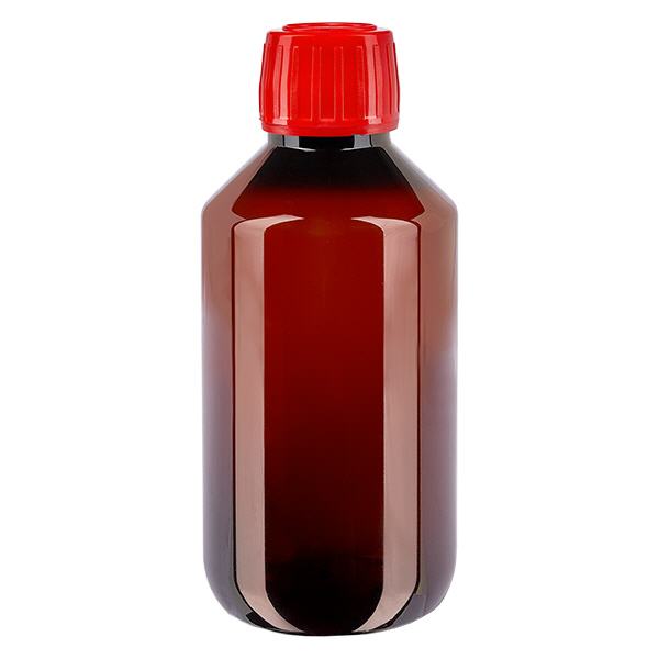 Botella de PET de 200 ml con tapón rojo a prueba de manipulaciones Botella de PET de 200 ml con tapón rojo a prueba de manipulaciones